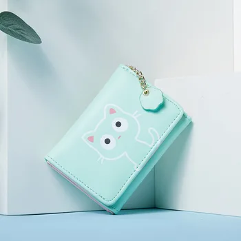 

New Style Cartoon Cute Wallet Female Short Tri-Fold Cat Girl'S Small Leather Lady