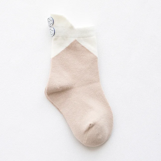 khaki SLKMSWMDJ/осенне-зимние детские носки лоскутные носки с пуговицами для студентов хлопковые носки для мальчиков и девочек 3-9 лет - Цвет: khaki