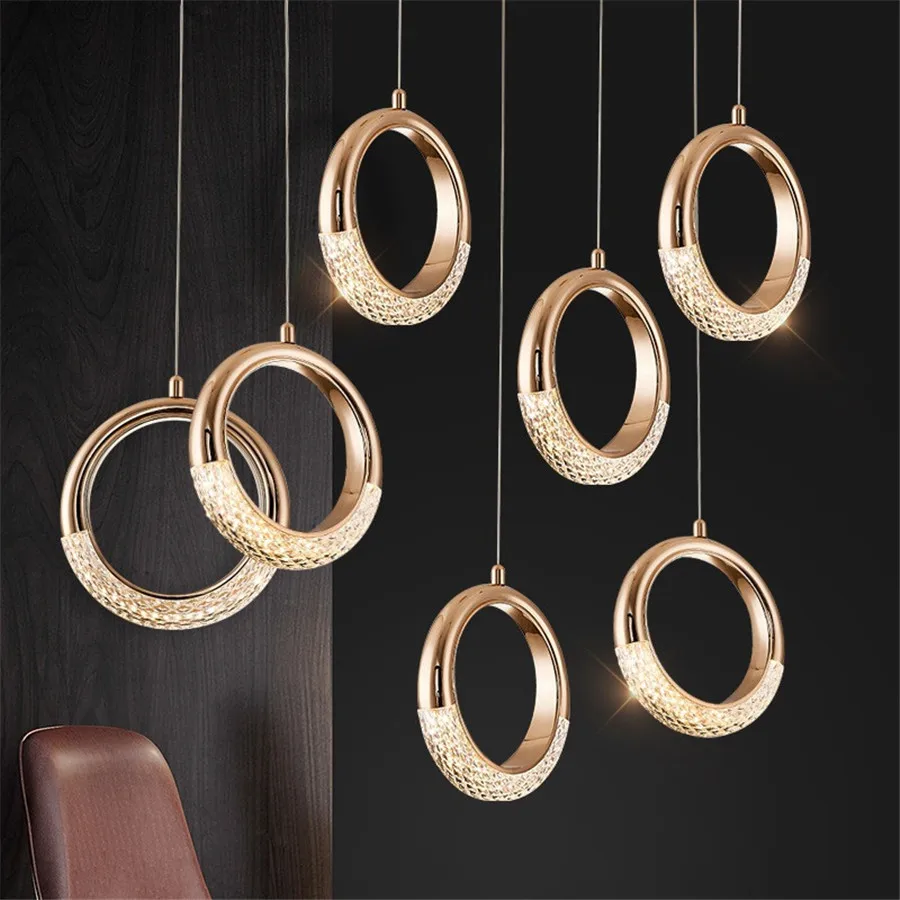 

Modern Circle Ring Pendant Light Personality Iron Art Dining Room Cafe Bar Restuarant Hanging Light Bedroom Bedside Pendant Lamp