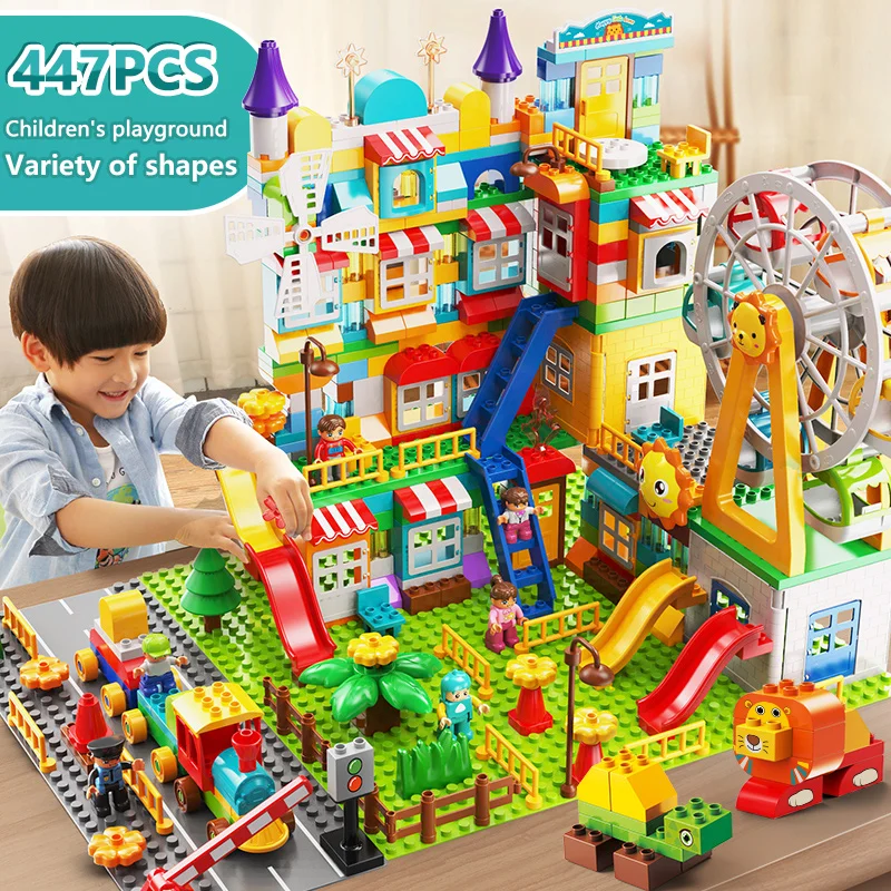 171-269 adet mermer yarış çalıştırmak büyük boy blok yapı taşları huni slayt blokları DIY büyük tuğla oyuncaklar çocuk hediye