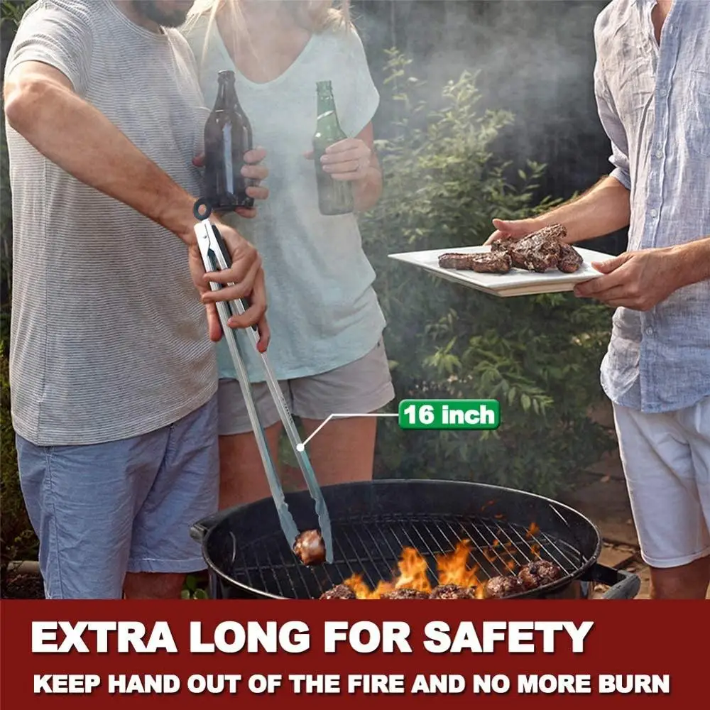 WALFOS Extra Long Stainless Steel BBQ Grilling Tong Salad Bread Serving Tong Non-Stick Kitchen Barbecue Grilling Cooking Tong - Image 6