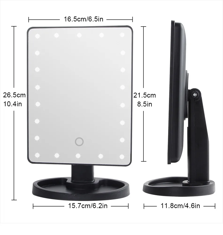 16/22 светодиодный светильник, зеркало для макияжа с 1X10X увеличительным косметическим зеркалом, гибкое регулируемое USB или батареей, женские карманные зеркала