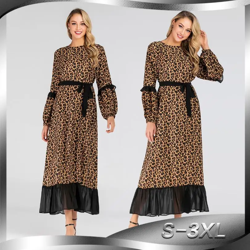3XL размера плюс Модный леопардовый рисунок мусульманских кимоно длинный халат