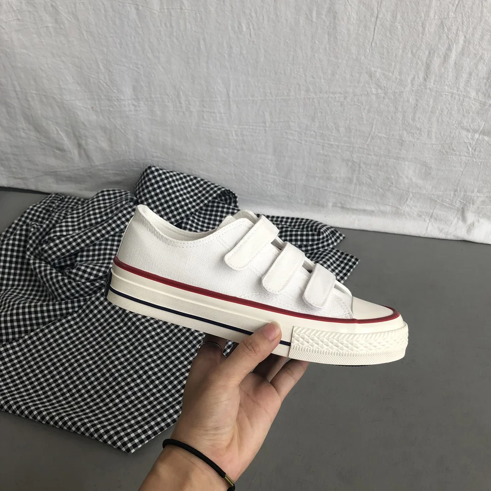 

Vulcanize Shoes Women Casual Flat Hook&Loop Footwear Womens Korean Style Students Canvas Sneakers Cute Trendy Ladies Shoe Simple