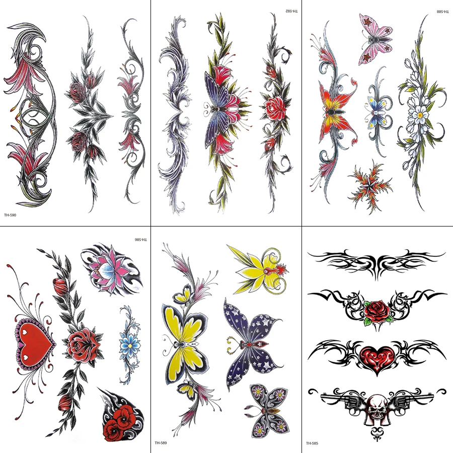 

Temporary Tattoo Sticker Butterfly Waist Flower Body Art Painted Waterproof Fake Tattoo Men and Women