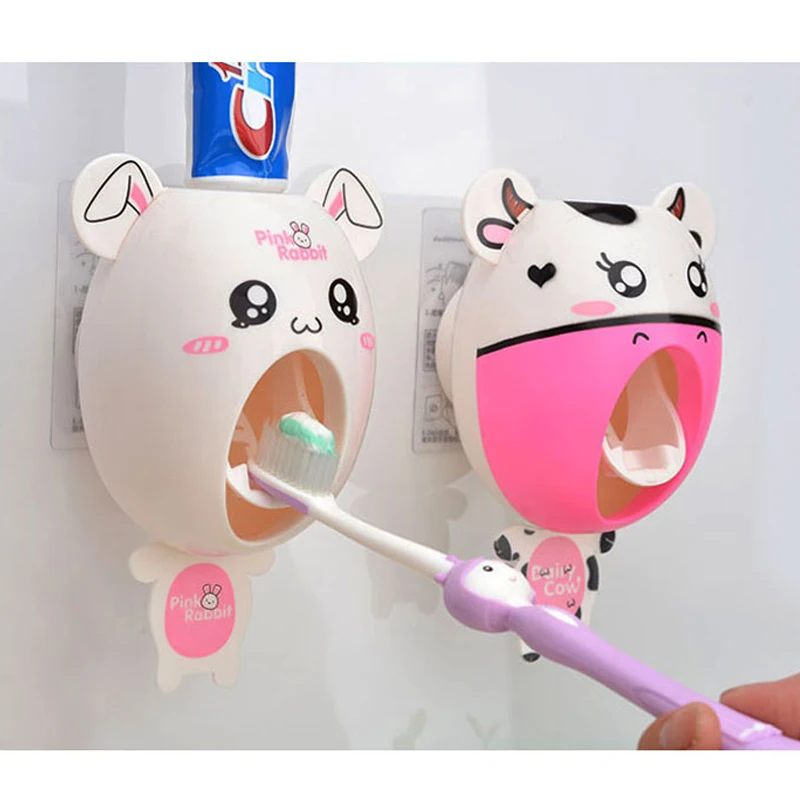 Children's Special Automatic Toothpaste Dispenser Toothbrush Holder Cute Animal Shape Punch-Free Bathroom Accessories Set