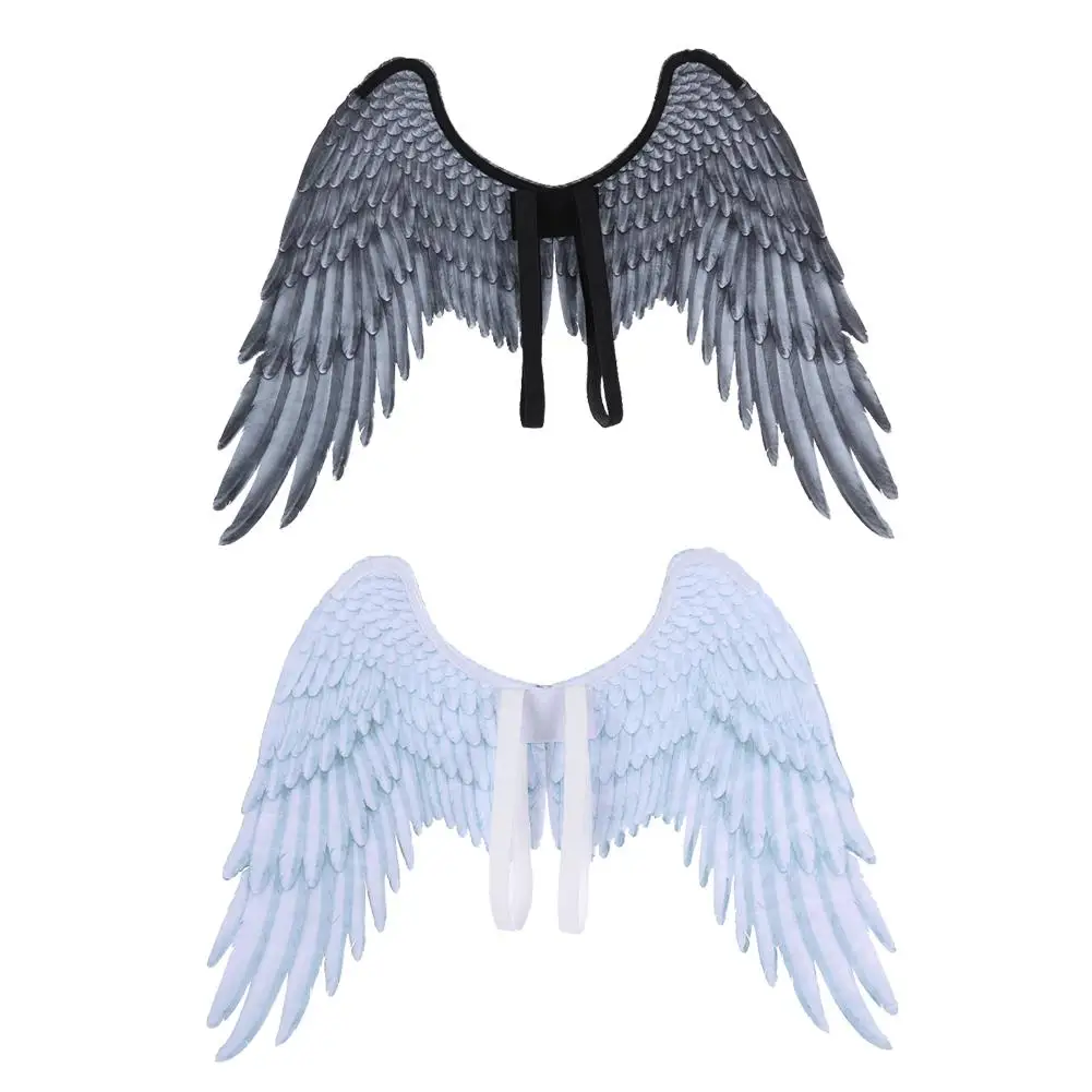 Детский черно-белый костюм ангельские крылья с перьями игрушки унисекс Хэллоуин мальчик девочка ребенок украшение