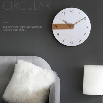 

New Hot Wood Wall Clock Modern Design Nordic Style Silent Clock Round 30cm Room Decoration Wall Clock SMD66