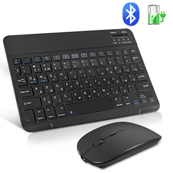 Para teclado sem fio e mouse mini recarregável bluetooth teclado com mouse russo keycaps teclado para pc telefone tablet