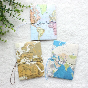 

Multicolor Letter Wallet Bag for Men Women Passport Cover Id Address Holder Portable World Map Pattern Pu Leather Passport Cover