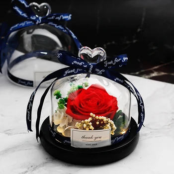 

Beauty And The Beast Preserved Valentines Exclusive In Glass Dome With Lights Eternal Real Rose FLOWER Christmas Day Gift