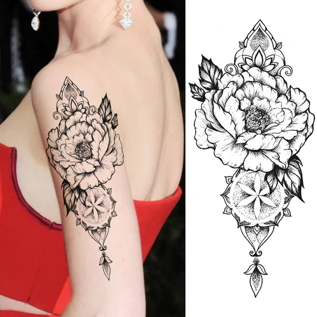 Tatuajes temporales de flores negras hermosas 3D para mujeres tatuaje  adhesivo rosa para chicas arte corporal brazo dibujos joyas falsas  tatuaje|Tatuajes temporales| - AliExpress
