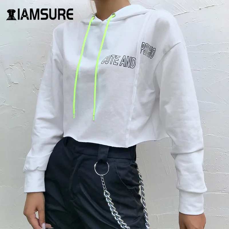 

IAMSURE 2020 Autumn Long Sleeve Letter Print Casual Loose Women Hoodies Korean Fashion Streetwear Female Cropped Sweatshirts
