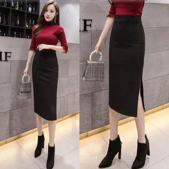 

Womenknee-length skirt 2020 spring split fashion OL step skirt long Skirts female fashion formal business skirt 5XL Plus size