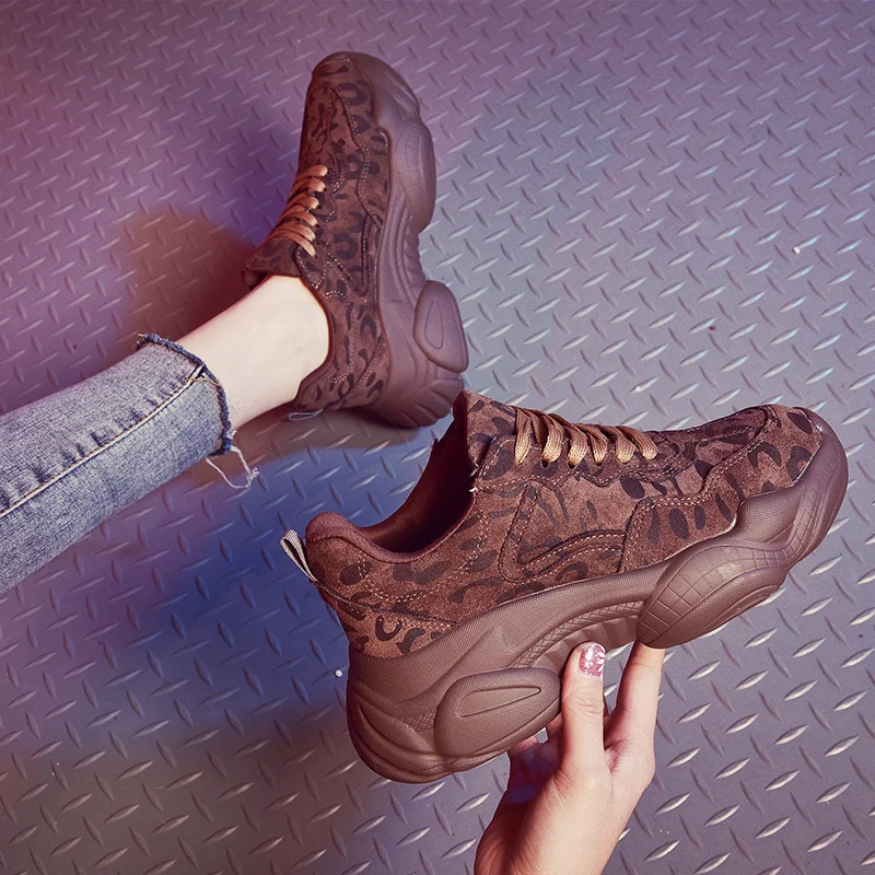 Женская обувь с леопардовым принтом; сезон осень; коллекция года; бархатная теплая спортивная обувь в Корейском стиле Harajuku; женская зимняя ZZ-26 - Цвет: Brown single