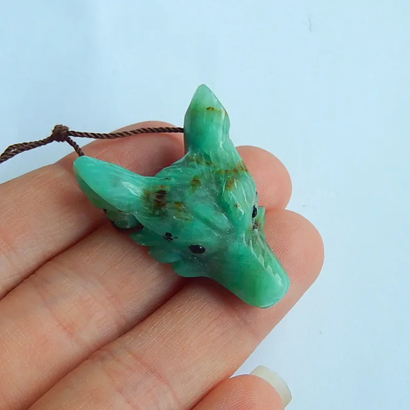 Carved Natural Chrysocolla Wolf Head Semi-precious stones Jewelry accessories Pendant Bead Popular jewelry 34x25x11mm 9.4g | Украшения и