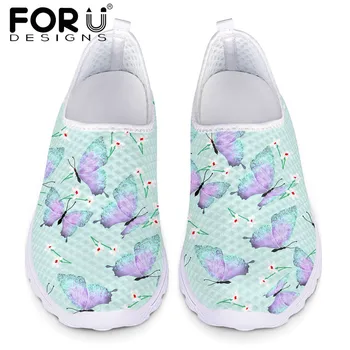 

FORUDESIGNS Beautiful Butterfly Printed Women Flat Shoes Leisure Air Mesh Sneakers Ladies Slip On Footwear Girl Soft Beach Shoe