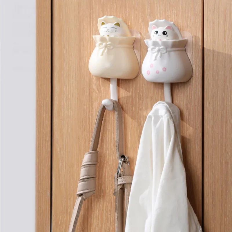 Декоративные крючки с мультяшным котом, держатель для ключей для дома, Настенная клейкая вешалка для шляп, стойка для ключей, органайзер для мелочей, домашний декор