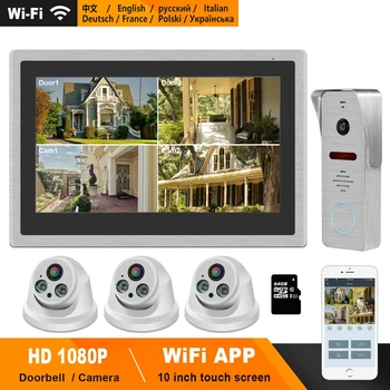 شراء HomeFong WIFI فيديو نظام اتصال داخلي هاتف فيديو لاسلكي للباب 10 بوصة تعمل باللمس رصد كاميرا بشكل قبة HD1080P نظام الاتصال الداخلي بجرس الباب