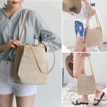 

Fashion Women Straw Large Tote Beach Bag Shoulder Bag Handbag Retro Bag Rattan Woven Handbag Vintage Knitted Messenger Purse #25