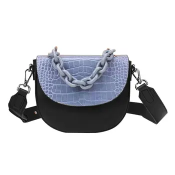 

Crocodile Pattern Authentic Cow Skin Lady Small Mini Saddle Purse Genuine Leathe Wide Belt Strap Women Single Cross Shoulder Bag