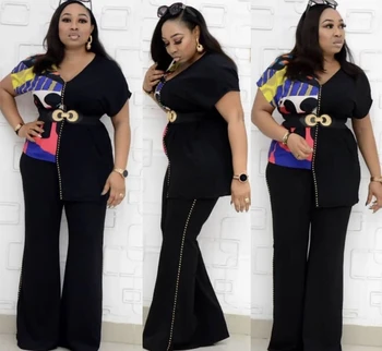 

2020 Dashiki Traditional African Clothing Two Piece Set Women 2 Piece Africaine Print Summer Dress Tops + Pants African Clothes