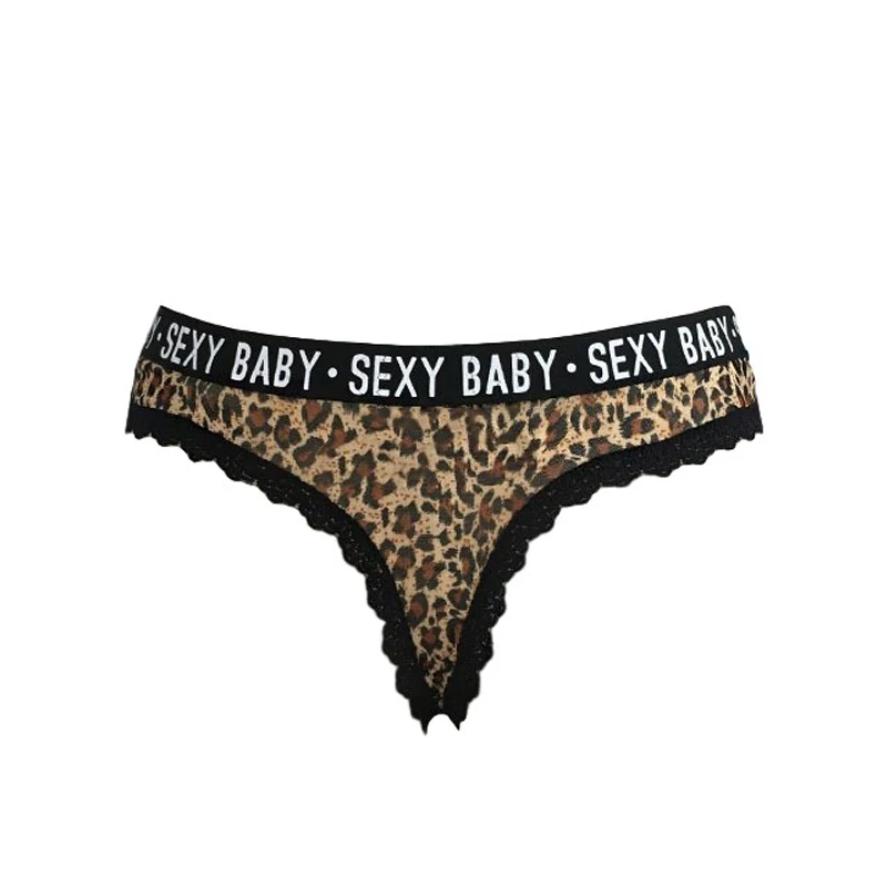 

DERUILADY Sexy Perspective Mesh Panties Underwear Women Leopard Print Thong Sexy Lingerie Plus Size Woman Lace Panties G Strin
