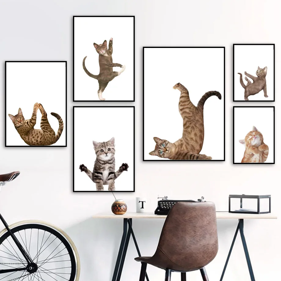 Wall-Art-Canvas-Painting-Funny-Cat-Gymnastics-Kitty-Nordic-Posters-And-Prints-Wall-Pictures-For-Living (3)