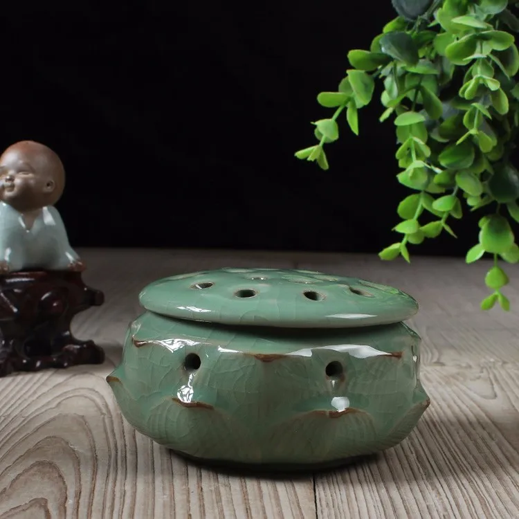 Celadon керамическая фарфоровая курильница в форме лотоса держатель горелки печь Будда курильница благовония палочки с ладаном катушки LLC090