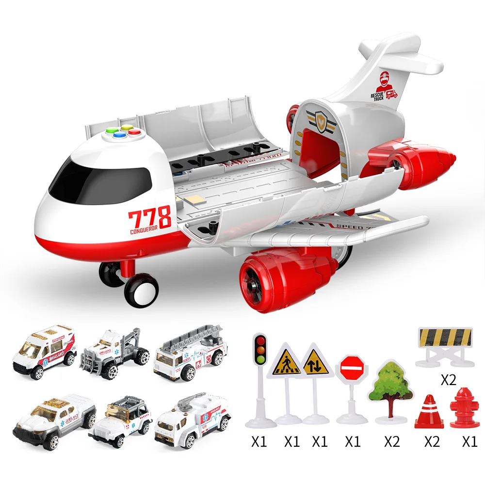 

Inertia Airplane Toy with Music Lights Mini Diecast Car Fire Police Engineering Trucks Aircraft Alloy Vehicles Gift for Kids