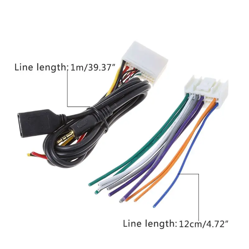 Car Audio Stereo Wiring Harness Adapter Kit With USB&AUX Plug Extension Wire