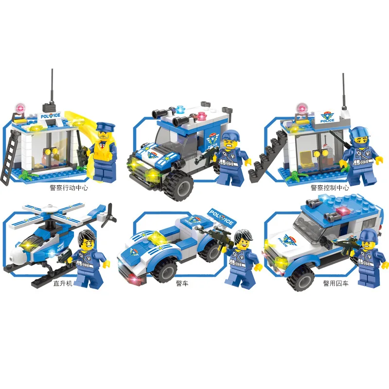 

Pingxing City Police SWAT Small Particles Building Blocks Children'S Educational DIY Assembled Police Car Aircraft Carrier Build