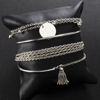 

Multilayer Fashion Tassel Bracelets for Women Silver Color Wrist Chain Bracelets Set Female Statement Bracelet Jewelry
