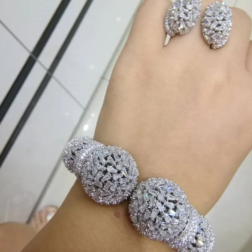 Silver GODKI модные роскошные диско шар составные Ювелирные изделия Набор для женщин Свадебные AAA кубический циркон Дубай Серебряный Браслет вечерние браслет кольца - Окраска металла: Silver