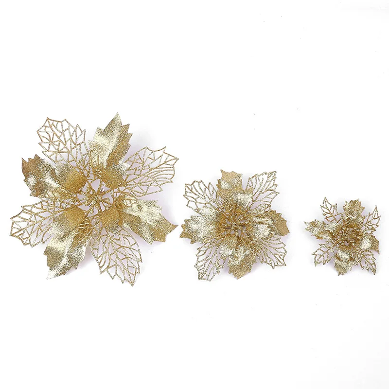 2Pcs Christmas Dec Flowers 16CM11CM9CM Glitter Powder Christmas Decorations Christmas Tree Ornaments Christmas Wreath Rattan JH167 (4)