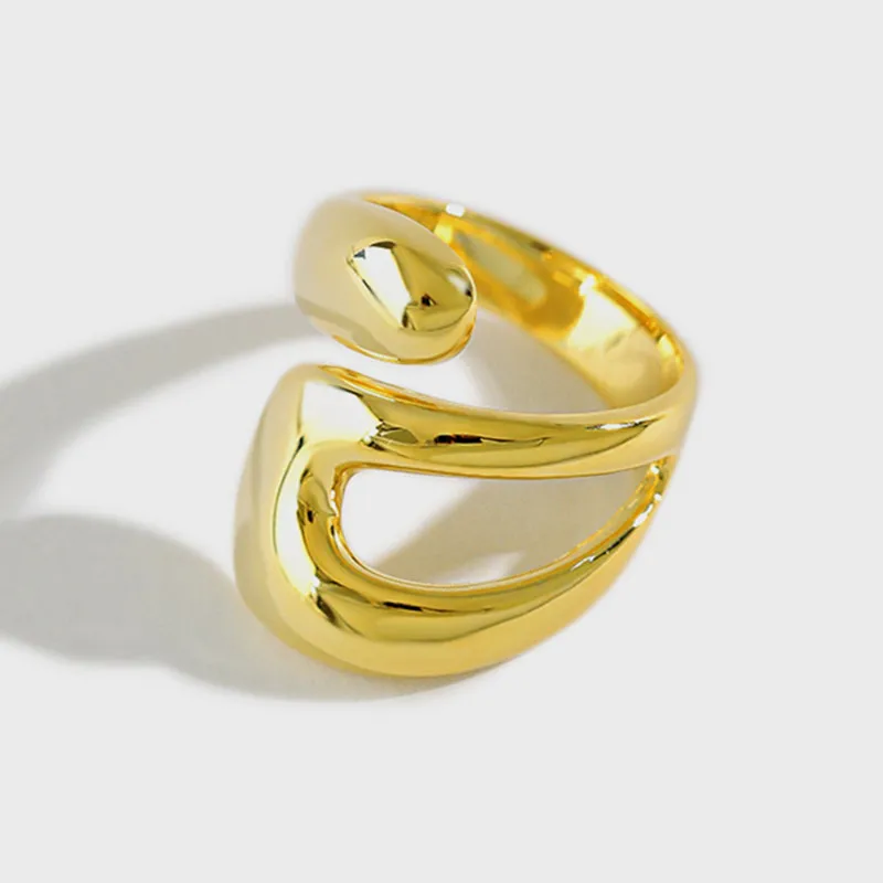 

925 Sterling Silver Open Rings For Women INS Personality Design 18k Gold Double Winding Ring Fine Jewelry Flyleaf