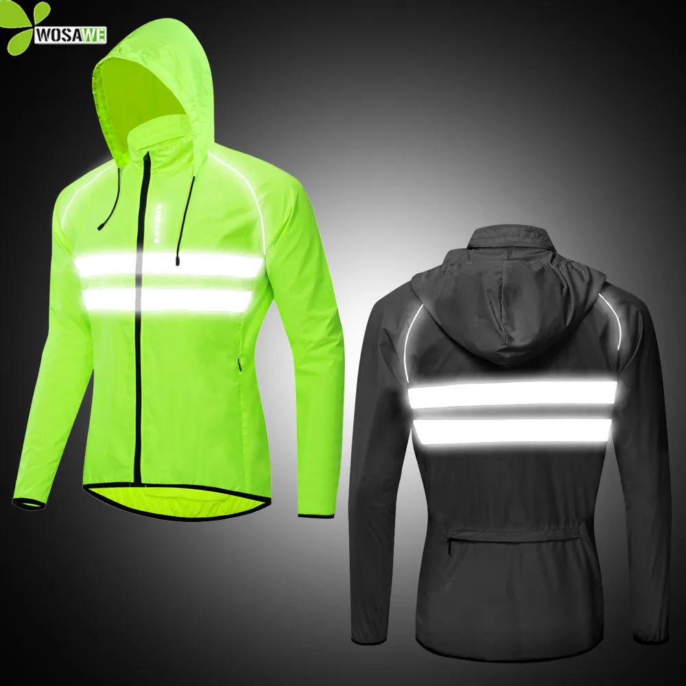 

WOSAWE Thin Hooded Caps Reflective Cycling Jackets Windproof Water Rain Repellent Running Windbreaker Coat Bike Cycle Jackets