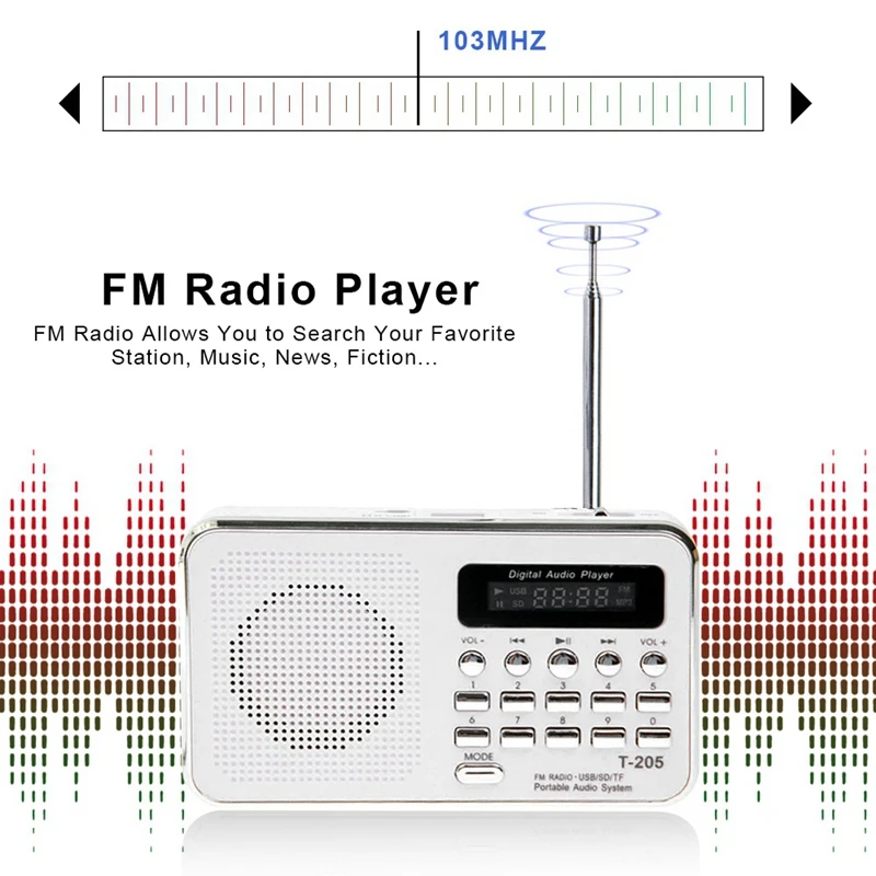 Портативный мини Am Fm радио стерео спикер Поддержка Sd/Tf карты с Usb(белый