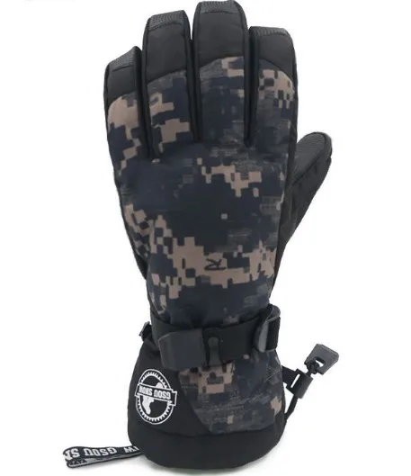 Mens dark gray camouflage ski gloves warm riding snowboardin skiing gloves winter outdoor sports gloves waterproof 10K