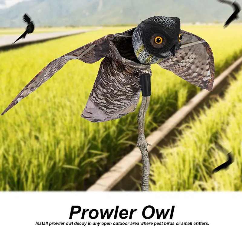 

Fake Prowler Owl Decoy Bird Scarer with Moving Wing Pest Deterrent Repellent Scarecrow Predator Pest Control Yard Garden Decor