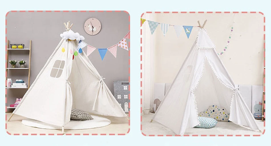 18 Types Baby Portable Canva Tipi Folding Indoor Children Tent Teepee Original Triangle Indian Kid Tent Wigwam Little Play House