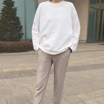 

Hot Women Loose T-Shirt Round Neck Harajuku Long Sleeve Tops Spring Autumn Oufits K2