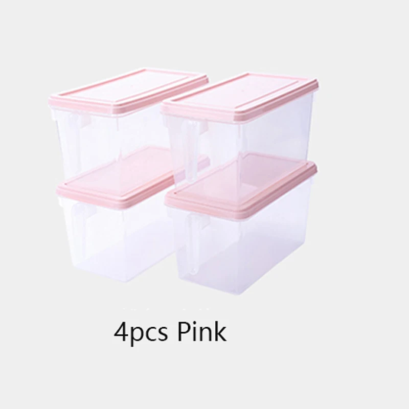 Кухня 4 шт. коробка для хранения свежей пищи прямоугольные яйца овощной ящик пластиковый ящик для хранения отделка коробка замораживания артефакт - Цвет: 4pcs pink