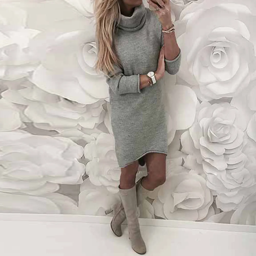 

Hot~ Autumn Winter Women’s Casual Long Sleeve Turtle Neck Knitted Pullover Dress