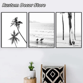 

Black and White Coastal Surfing Landscape Posters & Prints Sea Wave Surfboard Photography Pictures Canvas Painting Home Decor