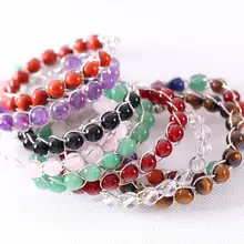 Очаровательный круглый браслет с бусинами, натуральный камень, тигровый глаз, кристалл, оникс, Энергетический Браслет, серебряная проволока, обернутая для женщин, ювелирный подарок, 1 шт