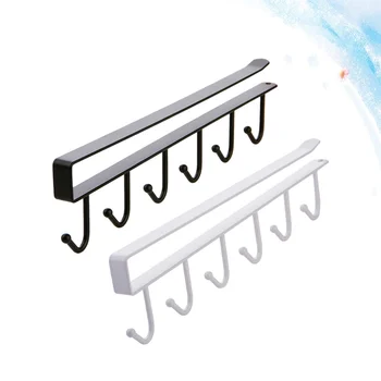 

2PCS Iron Art Cabinet Bottom Rack Creative 6 Pegs Punch Free Wardrobe Hangers Coffee Cup Storage Shelf (Black and White)
