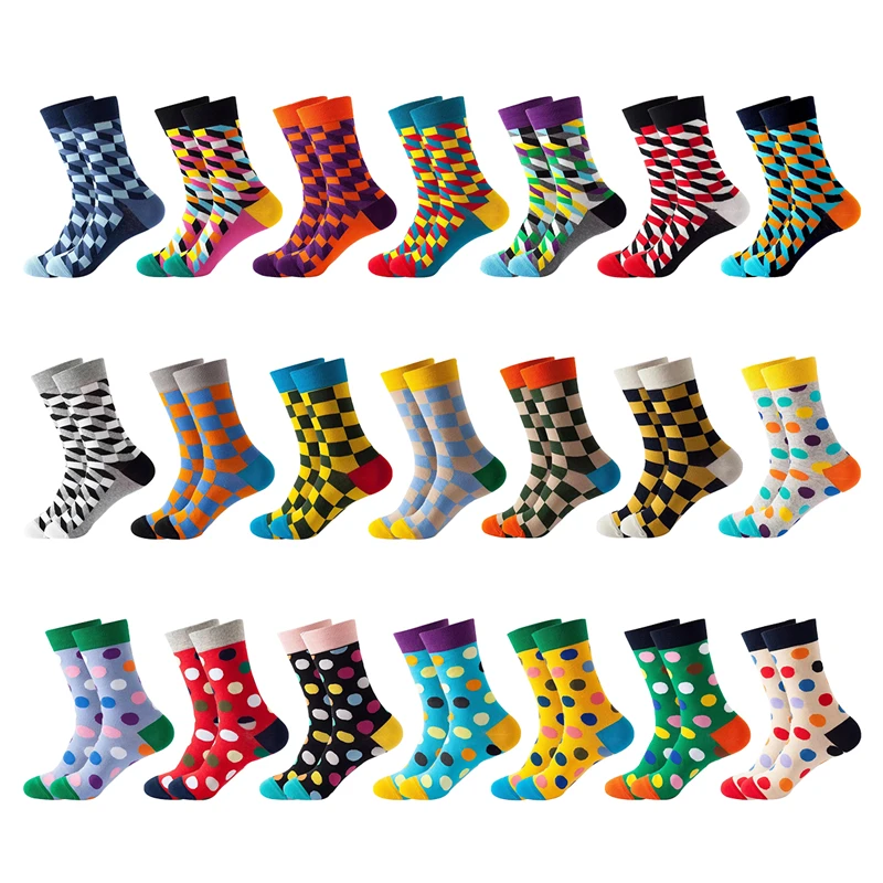 Hot Sale Combed Cotton Fashion Hip Hop Men women Socks Dot Square Diamond Harajuku Skateboard Happy Socks Funny Sokken over the knee socks