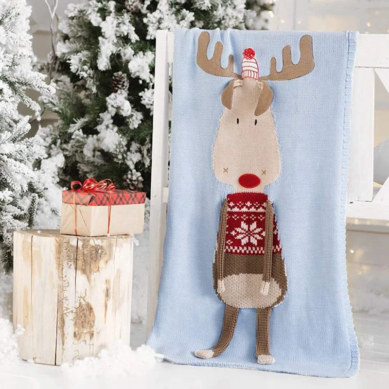 

Children's Christmas Deer Wool Quilt Three-Dimensional Ear Knitted Blanket Baby Sleeping Playing Crawling Mat