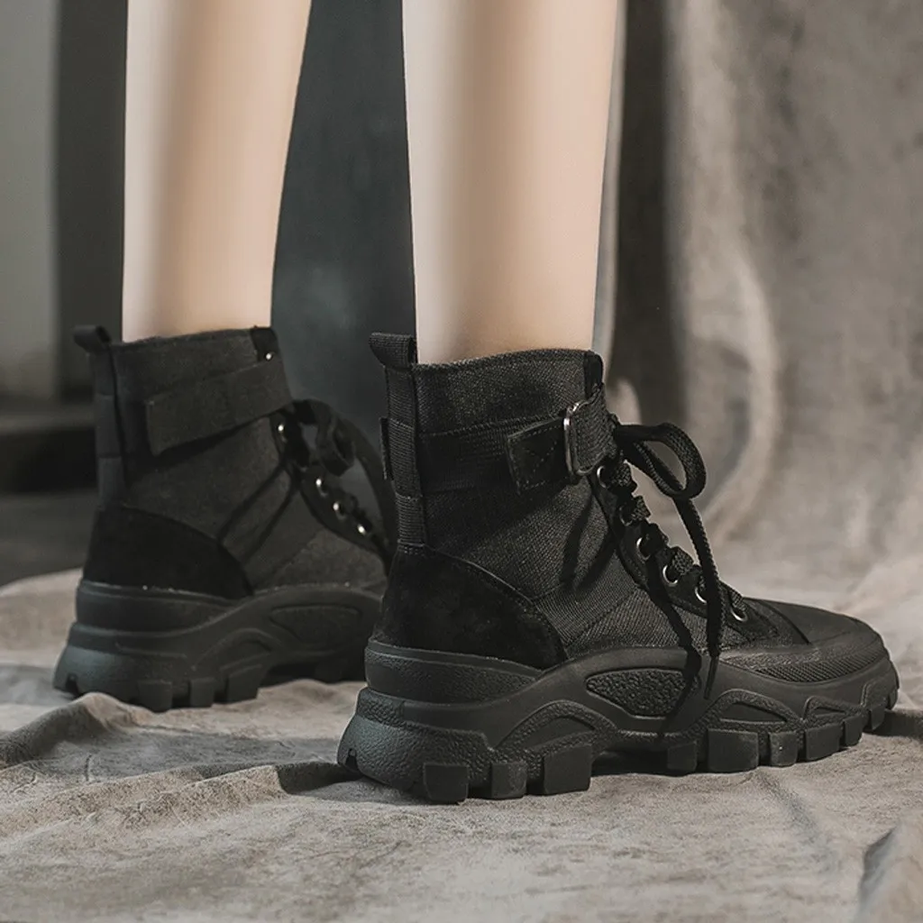Casual boots women Autumn Winter Breathable Canvas Lace Up High Boots Shoes Platform-Bottom Shoes zapatos de mujer
